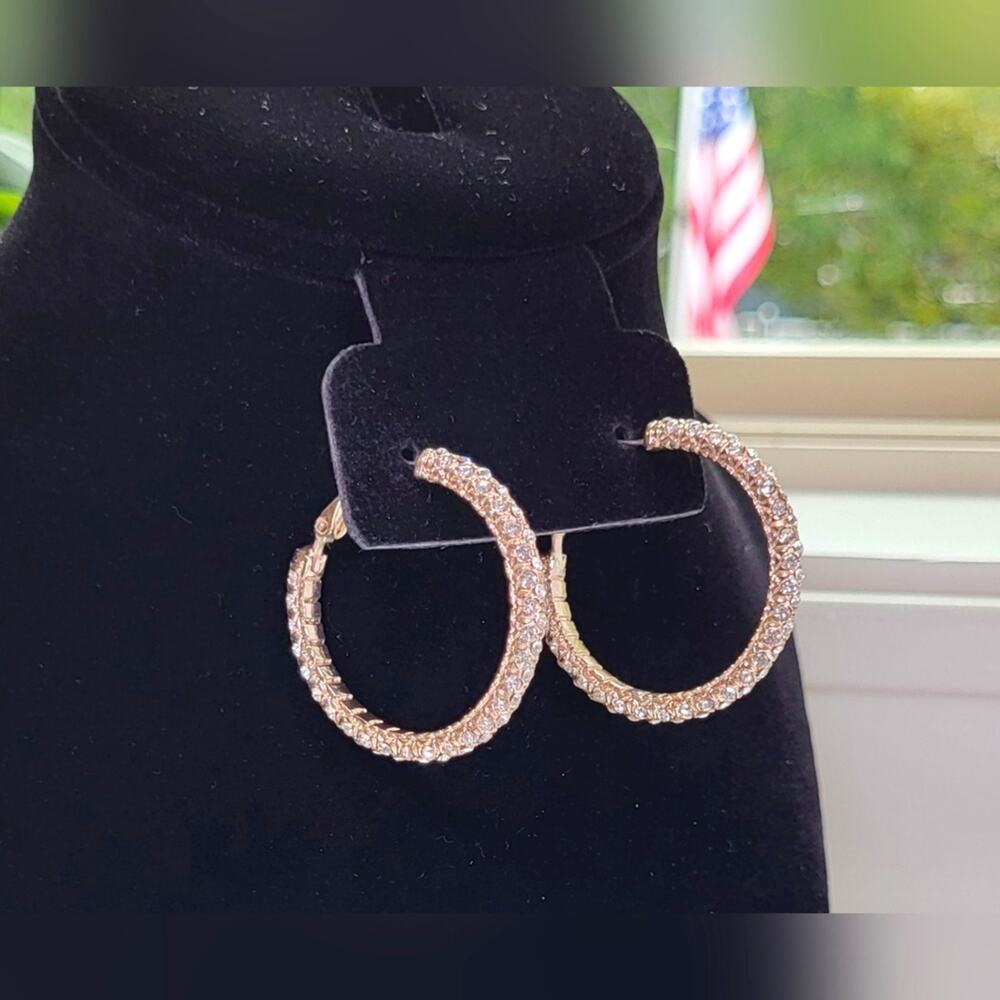 Rhinestone Rose Gold Hoops – Elegant & Glamorous Earrings - Picture 4 of 8